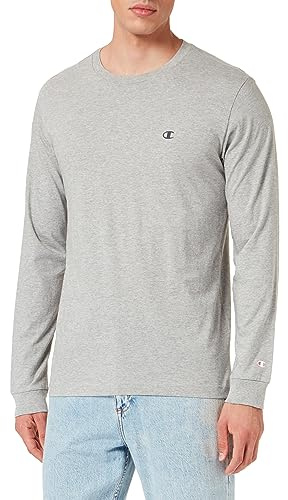 Champion Legacy Basics-L-s Crewneck - Camiseta de Manga Larga para Hombre, Gris Melange Claro., M