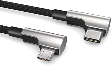 PAXO 0,15 m OTG USB Kabel, lädt Micro USB Geräte, USB C auf Micro USB Winkelstecker, Datenkabel, Ladekabel, USB 2.0