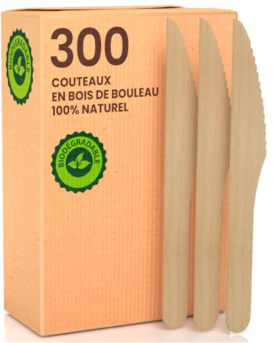 300 Coltelli Baciato Caffè Ecologici in Legno di Betulla Monouso 100% Naturali Biodegradabili e Compostabili Posate Usa e Getta