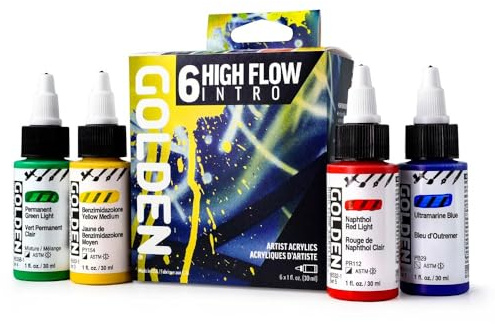 High Flow Acrylics by GOLDEN, High Flow Intro Set, 6 Colors, Professional Acrylic Paint