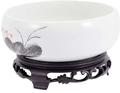LIFKOME Large Ceramic Planter Succulent Pots with Display Base Stand Chinese Ink Painting Design Flower Vase Fishbowl Planter Round Porcelain Oriental Bonsai Pot