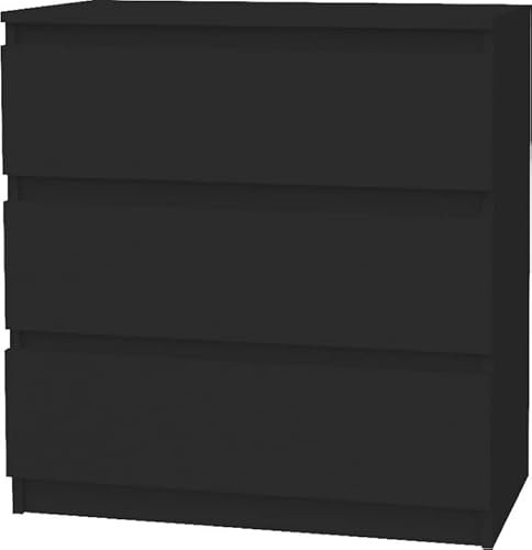 VBChome Kommode mit 3 Schubladen Schwarz matt 80 x 39 x 81 cm Grifflose Schubladenkommode Holz Mehrzweckschrank Mehrzweckschrank für Flur Schlafzimmer Wohnzimmer Kinderzimmer Einfache Montage