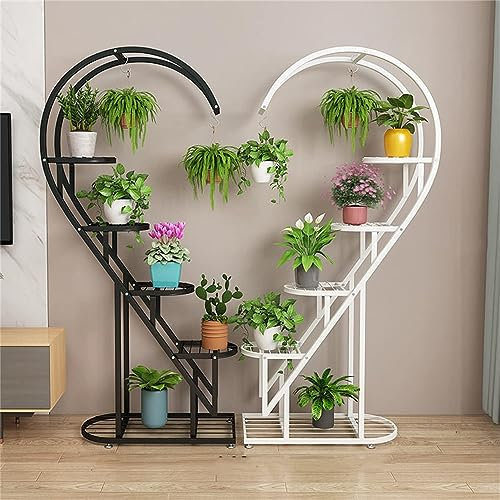 TONG TONG 5-stöckiger Blumenständer aus Metall, schmiedeeiserner Herz-Blumenständer, herzförmiges Pflanzenregal, mehrere Pflanzgefäße für Heimdekoration, Wohnzimmer, Balkon (Black And White)