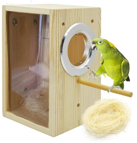 kathson Parakeet Nesting Box Transparent Bird House Bird Nest Box for Cage Parrot Nesting Boxes Wooden Breeding Box for Cockatiel Lovebirds Budgie Finch Canary(S)