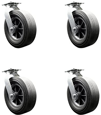 BBQ Smoker Grill Flat Free All Terrain Caster Wheel Set – 10 Inch Easy Roll, No Flat, Maintenance Free Solid Rubber Wheels – Industrial Grade – 4 Swivel Casters – Set of 4 – Service Caster