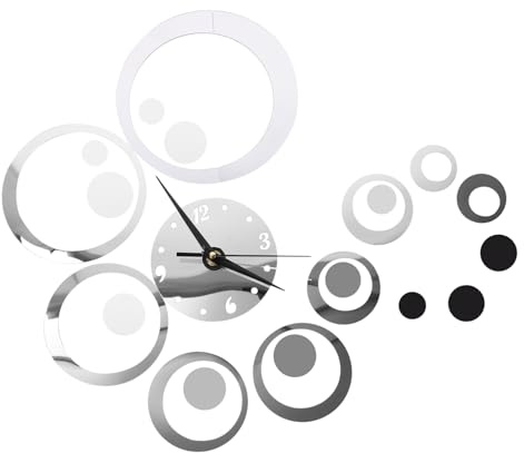 POPETPOP Orologio Da Parete a Specchio Acrilico 3d Adesivo Per Pareti Fai Da Te Argento, Pellicola Protettiva, Facile Da Rimuovere Senza Danni, Decorazione Soggiorno Casa