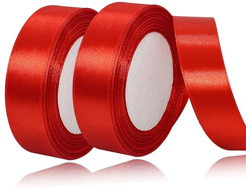Nastro di raso per regali 44m, nastro largo 20mm, nastro rosso per matrimoni, lavori manuali e confezione regalo, decorazione per matrimoni (rosso)