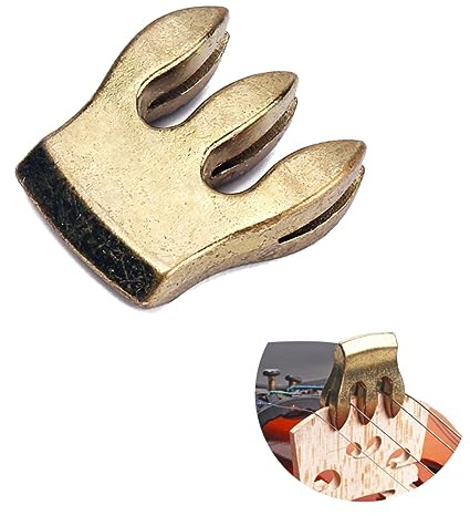 Geigendämpfer aus Metall B35 mit 3 Zinken für 1/8 bis 4/4 Geigen | Goldene Ausführung, für Kleine Bratsche Geeignet, Übungsdämpfer zum Leisen Spielen