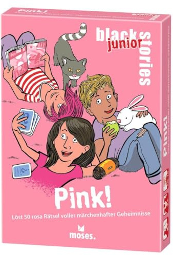 Moses. Black Stories junior Pink! – 50 rosa Rätsel voller märchenhafter Geheimnisse, Rätsel Kartenspiel mit Spielvariante und Punktechips, Rätselspiel für Kinder ab 8 Jahren