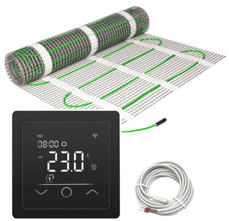 Elektrische Fußbodenheizung HoWaTech Basic für Renovierung Komplett Set TWIN Heizmatte 100 W/m² inkl. Touch Thermostat schwarz, Heizfläche:2.00m²