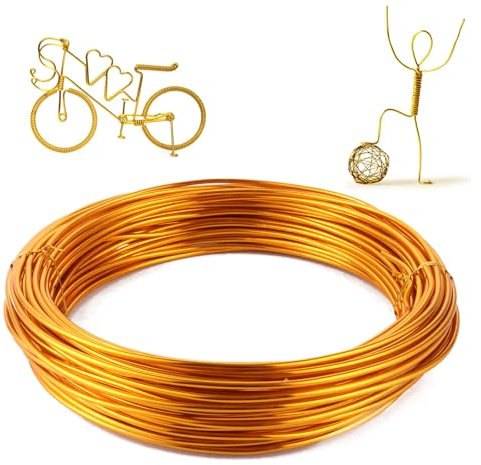 ZOFUN Aluminiumdraht 3 mm Schmuckdraht,30M Schmuckdraht Draht zum Basteln 3.5mm, Basteldraht golddraht zum basteln für Basteln, Skulpturen,Drahtweben, Modellieren und Wickeln (Gold)