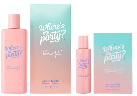 MR WONDERFUL - Where's the Party? Promoción 75 ml + 30 ml, Colonia Mujer, Perfume Formato Spray, Eau de Toilette Natural y Femenina, Aroma Dulce y Afrutado, Fragancia Fresca y de Larga Duración