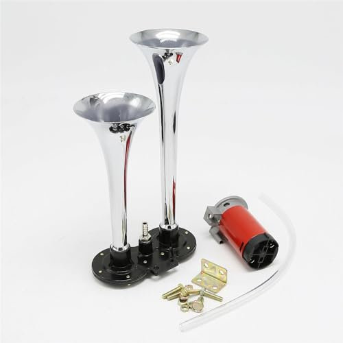 Mail More Dual Trumpet 12V Loud Car Horn - Air Horn for Lorry, Van, Truck, RV, Train, Boat - Silver