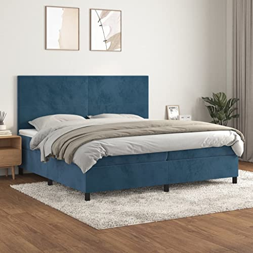 CKioict Palettenbett Modernes Bettgestell Jugendbett Boxspringbett mit Matratze Dunkelblau 200x200 cm SamtGeeignet für Arbeitszimmer, Wohnzimmer, Hotel