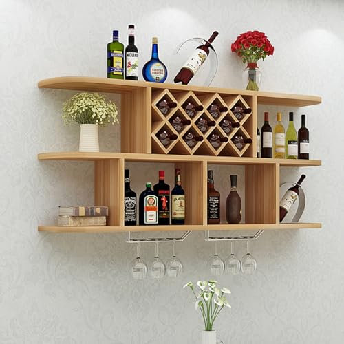 Weinregal, wandmontierte Weinregale, Weinschrank aus massivem Holz, modernes und einfaches Wandregal for Rotwein, Restaurantregal, stilvolles kreatives Ausstellungsregal an der Wand, Heimdekoration (
