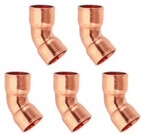 PATIKIL 3/8 ID 0.8mm Thick Elbow Copper Fitting, 5pcs 99.9% Pure Copper 45 Degree Pipe Fitting Short Radius Tube Connector with Sweat Solder Connection for HVAC Refrigeration System