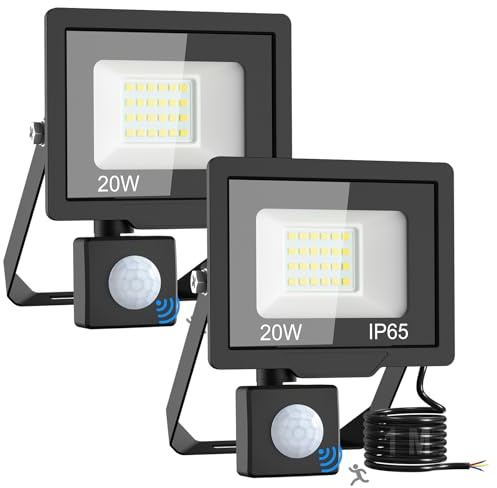 vighep Motion Sensor Lights Outdoor- 20W Small Security Lights Mains Powered,IP65 Waterproof Led Pir Floodlight Outside, 6500K Bright Wall Light for Garden Garage Warehouse Playground Backyard(2PACK)