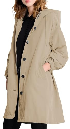 MGizo DtiSpectrum Trench Impermeabile da Donna - Giacca Antivento con Cappuccio Monopetto, Soprabito Impermeabile per Esterni, Impermeabile Softshell per Escursioni e Spostamenti