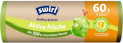 Swirl® Sacs poubelle Active Fresh - 60 l - Résistants à la déchirure et étanches - Avec support pour sacs poubelle