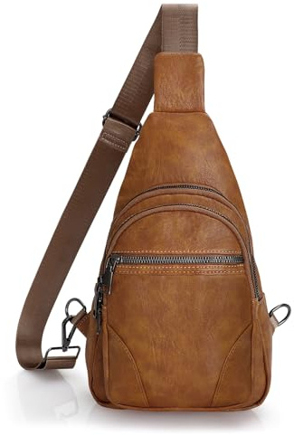 LEACOOLKEY Small Sling Bag for Women Leather Fanny Packs Crossbody Bags Trendy Women's Chest Bag for Traveling Anti-Theft Sling Purse
