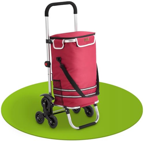 Juskys Trolley per la spesa 3 in 1 per scale, 56 l, moderno e pieghevole, trolley per salire le scale per lo shopping, carrello e borsa – Trolli rosso