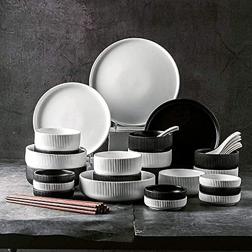 Service de table cuisine et salle à manger, service de table en céramique de 38 pièces, service de table en porcelaine de créativité nordique noir et blanc avec bols, assiette, cuillère, service pour