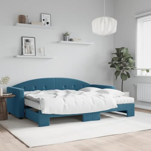 Hommdiy Tagesbett, Gästebett mit Matratze, Sofabett Schlafsofa für Schlafzimmer Wohnzimmer, Bettsofa Sofa 2-in-1, Samt Blau,80 x 200 cm,mit Bettkasten & Matratze