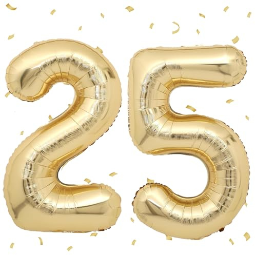 Ballons 25 Or Clai,101cm Foil Ballons Chiffre 25 Or, Grands Ballon Numéro 25,Décoration 25 ans pour Femme Homme Anniversaires Fête Deco
