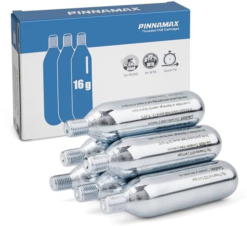 PINNAMAX CO₂ Cykelpump Set – CO₂-inflator med 16g/25g CO₂-kartuscher – Kompatibel med Presta & Schrader Ventiler – Perfekt för Landsvägscyklar & MTB (6x16g CO2 Kartuschen)