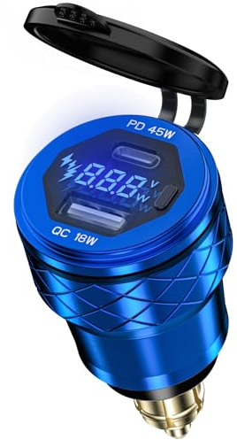 Hella Din USB Steckdose 12V für BMW Motorrad, 45W PD & 18W QC 3.0 EU Stecker Wasserdicht Aluminium Zigarettenanzünder Adapter USB C Einbaubuchse für 12V-24V BMW KTM Ducati Triumph Motorrad
