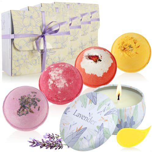 Wilhelm Sell® Badekugeln & Sojawachskerze Set – Wellness Geschenkset für Frauen und Männer – Badebomben für Entspannung an Valentinstag, Geburtstag und Muttertag