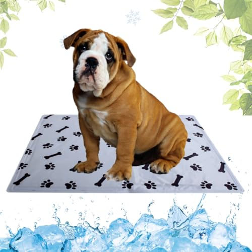 LEZUAN Kühlmatte Hunde mit Ungiftiges Gel, Selbstkühlende Hundematte Kratzfeste, Waschbar Kühlkissen für Haustiere, Langlebige Hund Kältematte, Perfekt für heißen Sommer(Knochen,50x65cm)