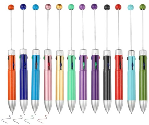 PATIKIL 4 Colori Penne Con Perline, 12Pcs Penna A Sfera Retrattile Punto 1.0mm Penna Con Perline Creativa Fai Da Te Per Insegnanti Ufficio Decorazioni Party Artigianato