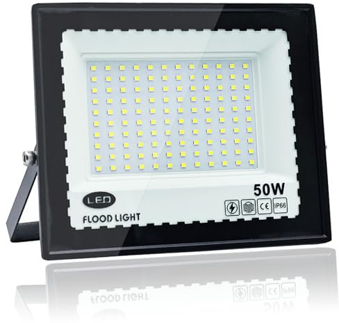 Focos LED Exterior 50W, Blanco Frío 6500K Proyector LED Exterior, Resistente al Agua IP66 Foco Proyector Led, 5000LM para Jardines, Patios, Garajes, Azoteas, Terrazas, Aparcamientos, Plazas y Muelles