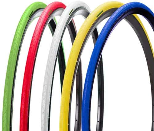Farbige Reifenabdeckung 700 x 23C (23-622) + Ventil Presta Reifen SLICK FIXED für Rennrad Road Road Road (gelb, 48 mm)