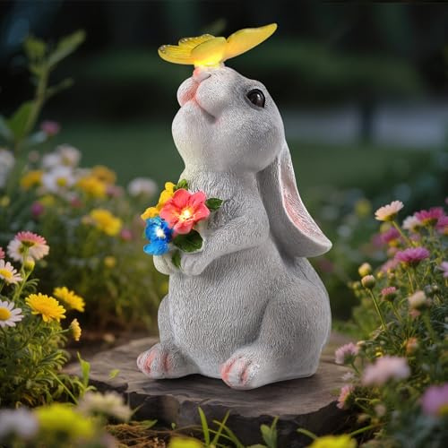 Gxpjycfob Statues de Jardin en Forme de Lapin, décorations de Jardin extérieures, Figurines imperméables pour terrasse, Porche, Balcon, Patio, pelouse, Lanterne, Cadeaux