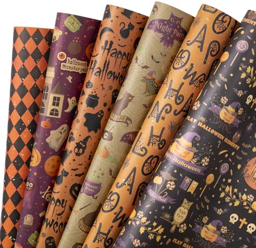 RUSPEPA Fogli Di Carta Da Regalo Di Halloween, Motivi Vintage Con Fantasma, Zucca, Pipistrello Carta Da Regalo Kraft Casa Stregata, Ideale Per Regali Di Halloween E Decorazioni, 50X70 Cm