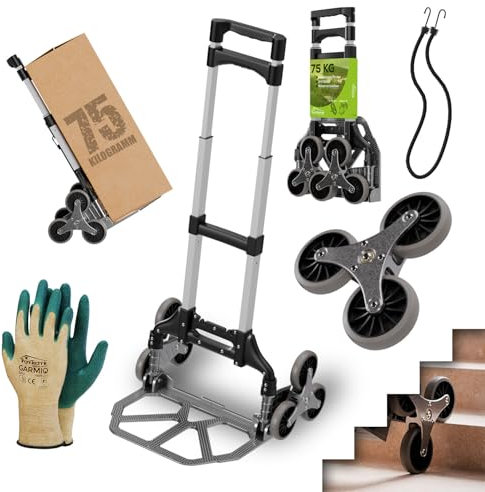 Tronitechnik® Sackkarre Handkarre klappbar für Treppen, Transportkarre bis 75kg - Karre für Pakete, Transportwagen für Pakete, Gepäck und Einkauf - Vollgummireifen, höhenverstellbar