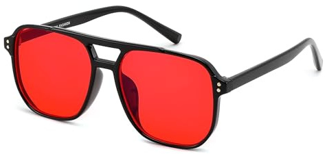 FEISEDY Retro 70er Blaulichtfilter Brille Rot Getönt G2835 | 99.99% Blaulicht-Blockierende Gaming Computerbrille, für Herren Damen