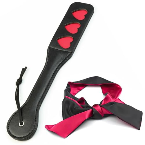 Pala de azotes BDSM: Pala sexual de cuero de 32 cm y máscara antifaz sexual de 140 cm, accesorios fetichistas SM para juegos de rol (2 unidades)