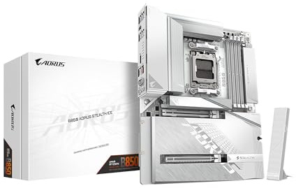 GIGABYTE B850 AORUS Stealth Ice Carte mère AMD AM5, ATX, DDR5, 4X M.2, PCIe 5.0, USB-C, WIFI7, 5GbE LAN, EZ-Loquet,