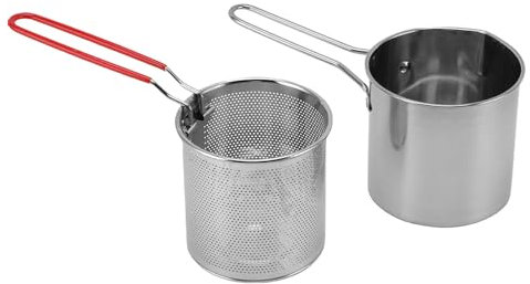 Pot de freidora profunda de acero inoxidable compacta de 1.5L, mini canasta de colador de freidora y pasta con canasta para la fría que ahorra al vapor hirviendo