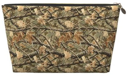 Bolsa de maquillaje con estampado artístico de ramas de camuflaje, neceser de viaje para mujeres, bonito organizador de maquillaje de cuero