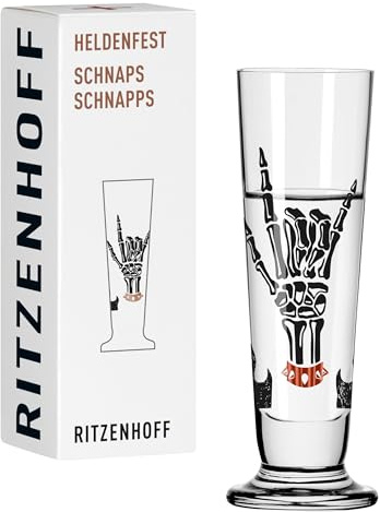 RITZENHOFF 1061018 Schnaps-Glas 40 ml - Serie Heldenfest, Skull-, Flammen-Motiv - rund, in Kupfer, Blau, Schwarz - Made in Germany | Artikelnr. 1061018, Serie Heldenfest, 1 Schnaps-Glas 40 ml, Kristallglas, spülmaschinenfest