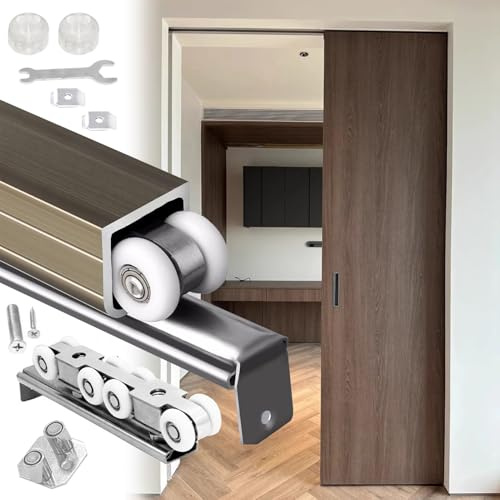 Blazea Herrajes Puertas Correderas Guía y Rodillos para Puerta Corrediza de Armario de Metal, Kit de Herrajes para Puertas Corredizas Empotradas, Rieles para Puertas Corredizas de Granero(26in(66cm))