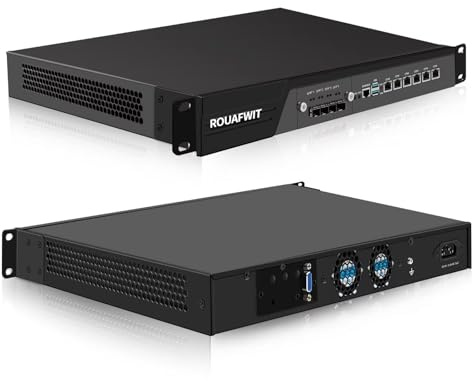 ROUAFWIT 1U Firewall Appliance 10GBe, Core i7-14700, 4 x SFP+ X710 10Gbe, 6 x i226V 2.5GbE LAN, OPNsense, Network Rackmount 19 Inch, DDR4 0G RAM 0G SSD, Barebone