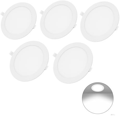 papasbox 5 Stück Deckenlampe LED Deckenleuchte Flach Rund 6W 6500K Kaltweiß Decke 540LM | Super Hell Ultradünn Wohnzimmer Panel Lampe für Küche Schlafzimmer Flur Keller 12cm LED Einbauleuchten