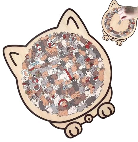 Cat Wooden Puzzle - 135 Piece Fun Decor Kit with Puzzle Frame | Great Gift for Cat Lovers Family Friends Adults Kids, Stress Relief and Educational Indoor Entertainment, 23.7x21.8cm