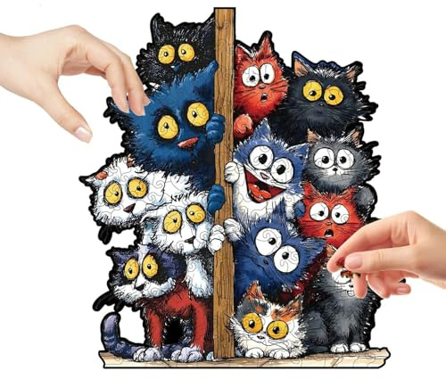 Holz Steckpuzzle,3D Unregelmäßiges Realistisches Spielzeug - Holz Katzen Steckpuzzle,Für Katzenliebhaber Kinder Familie Freunde Innenbereich Wand Und Zuhause