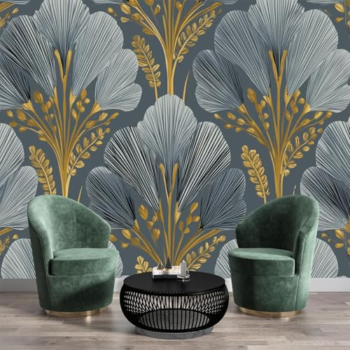 NAWVNMI Papel Pintado Pared Panorámico Hojas De Palma de Seda, 400 x 280cm, Lujosas Y Exquisitas, Seda de Papel Pintado Póster de Pared 3D Para Salón o Dormitorio